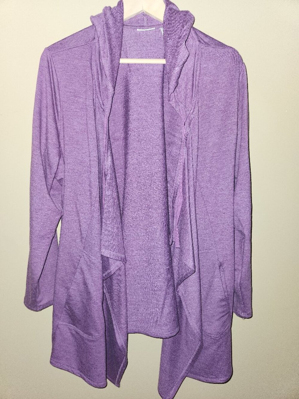 LOGO Lounge by Lori Goldstein Women's Cardigan 1X Purple Open Front Hooded Wrap